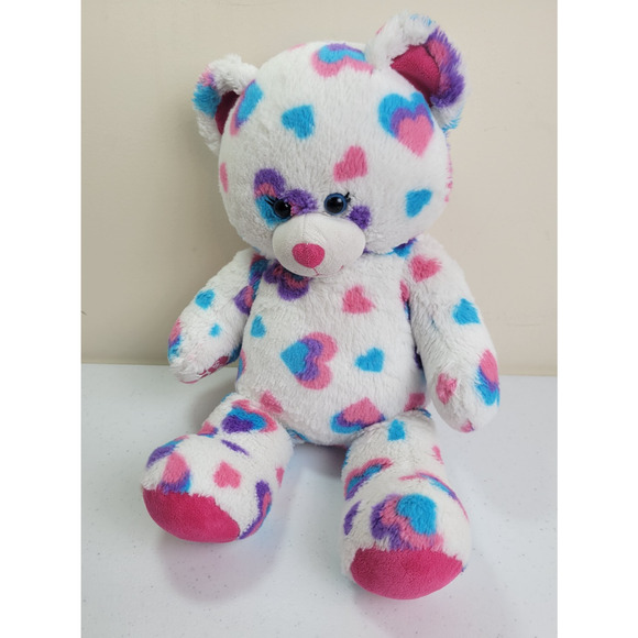 Build A Bear BAB 2014 Blue Pink Heart Spotted Bear Plush Stuffed Animal Toy 17" - Picture 1 of 8